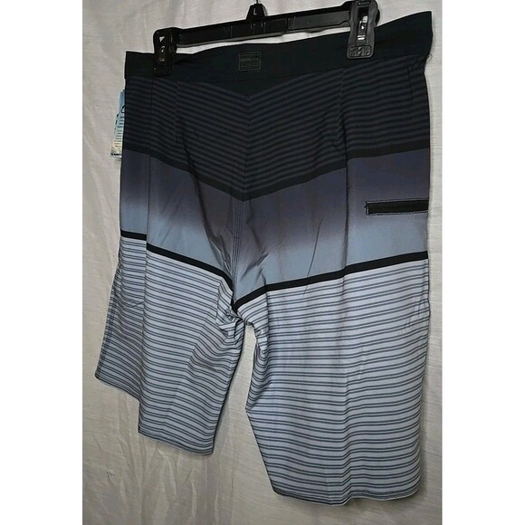 Mens Burnside Blue/Gray Striped Swim Trunks Stretch Shorts Size 32, Inseam 9" - Picture 7 of 10